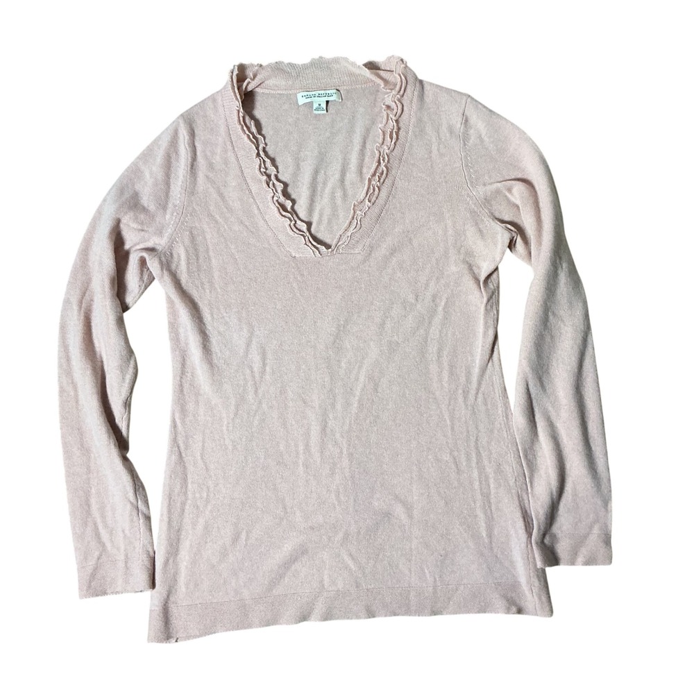 Banana Republic Ruffle Coquette Sweater Women M Pink Wool Cashmere Blend Knit